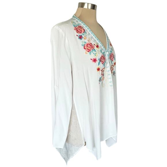 Andree by Unit White Floral Embroidery Tunic Top Sz XL Boho Cottagecore Romantic - Picture 2 of 12